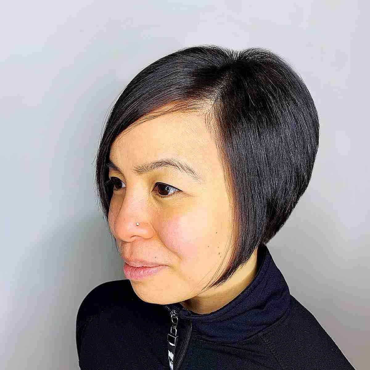 High Wedge Cut with a Side Part for Thin Hair