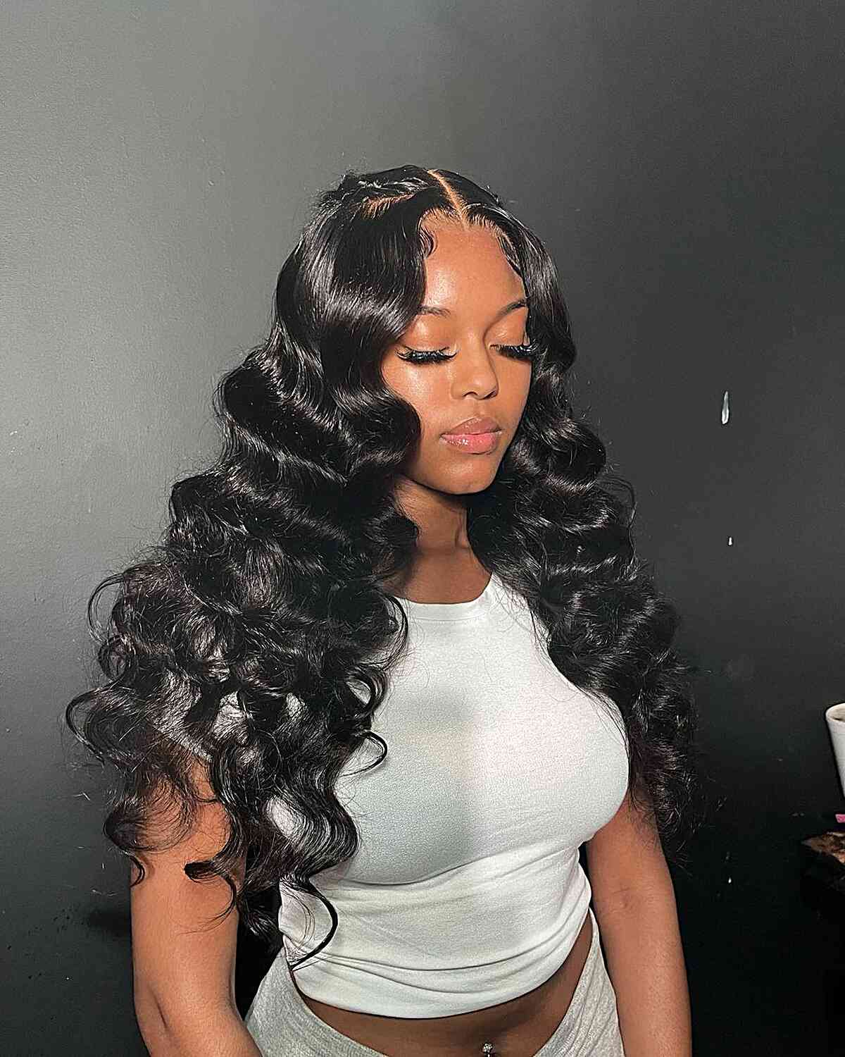 Hollywood Curls with Middle Part Hair Weave