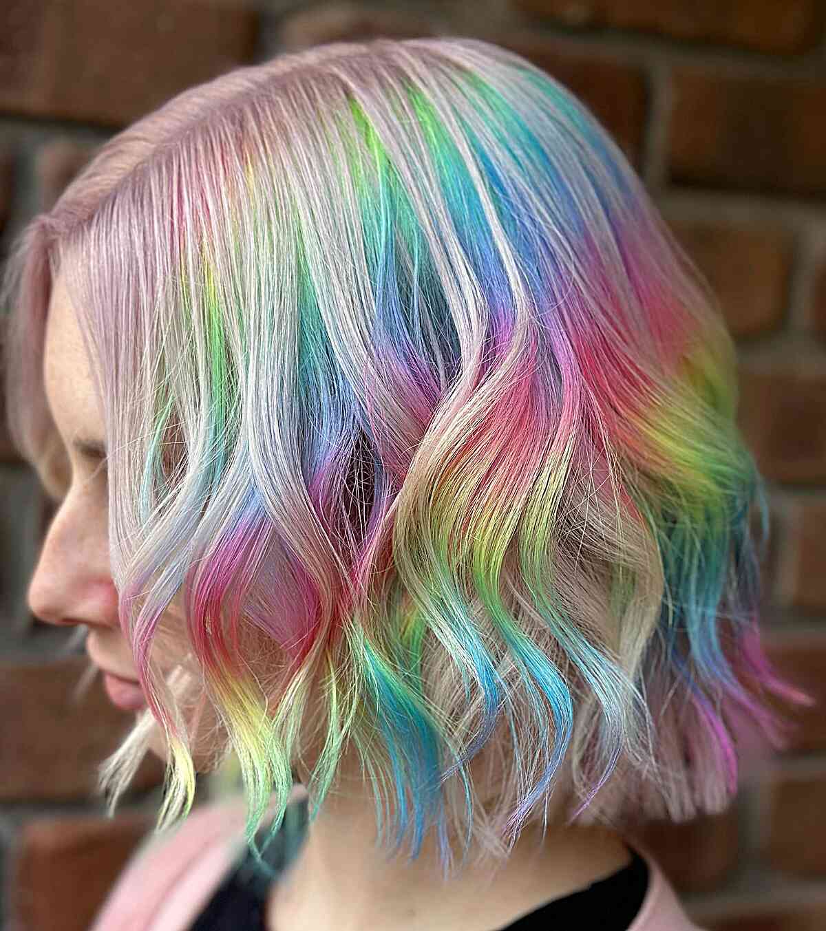 Holographic Rainbow with Pink Platinum Base for Short Hair