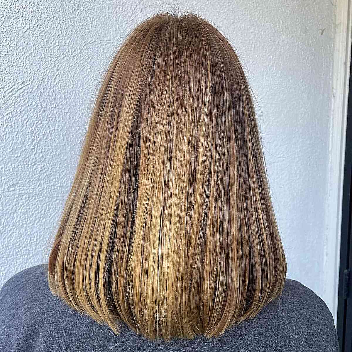Honey Balayage Highlights for Mid-Length Brown Fine Hair