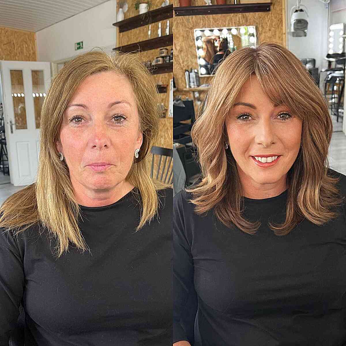 Honey Brown Balayage on a Mid-Length Cut for Women Aged 40