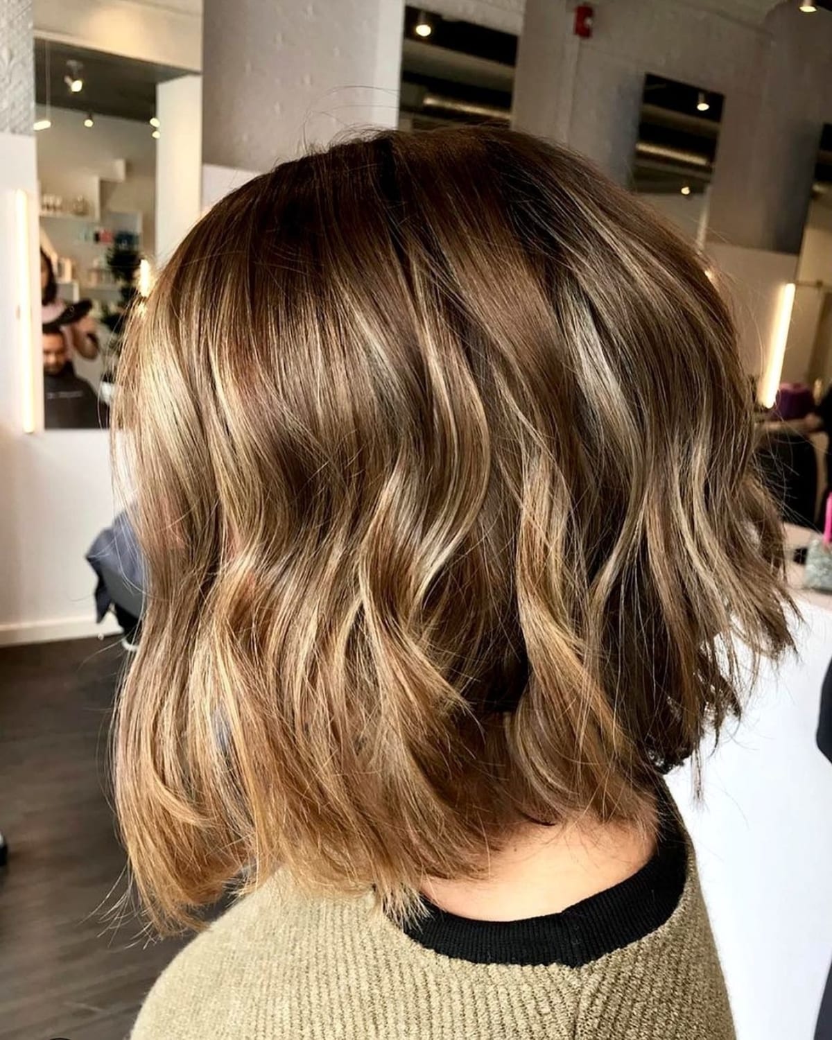 Honey brown bob with blonde highlights