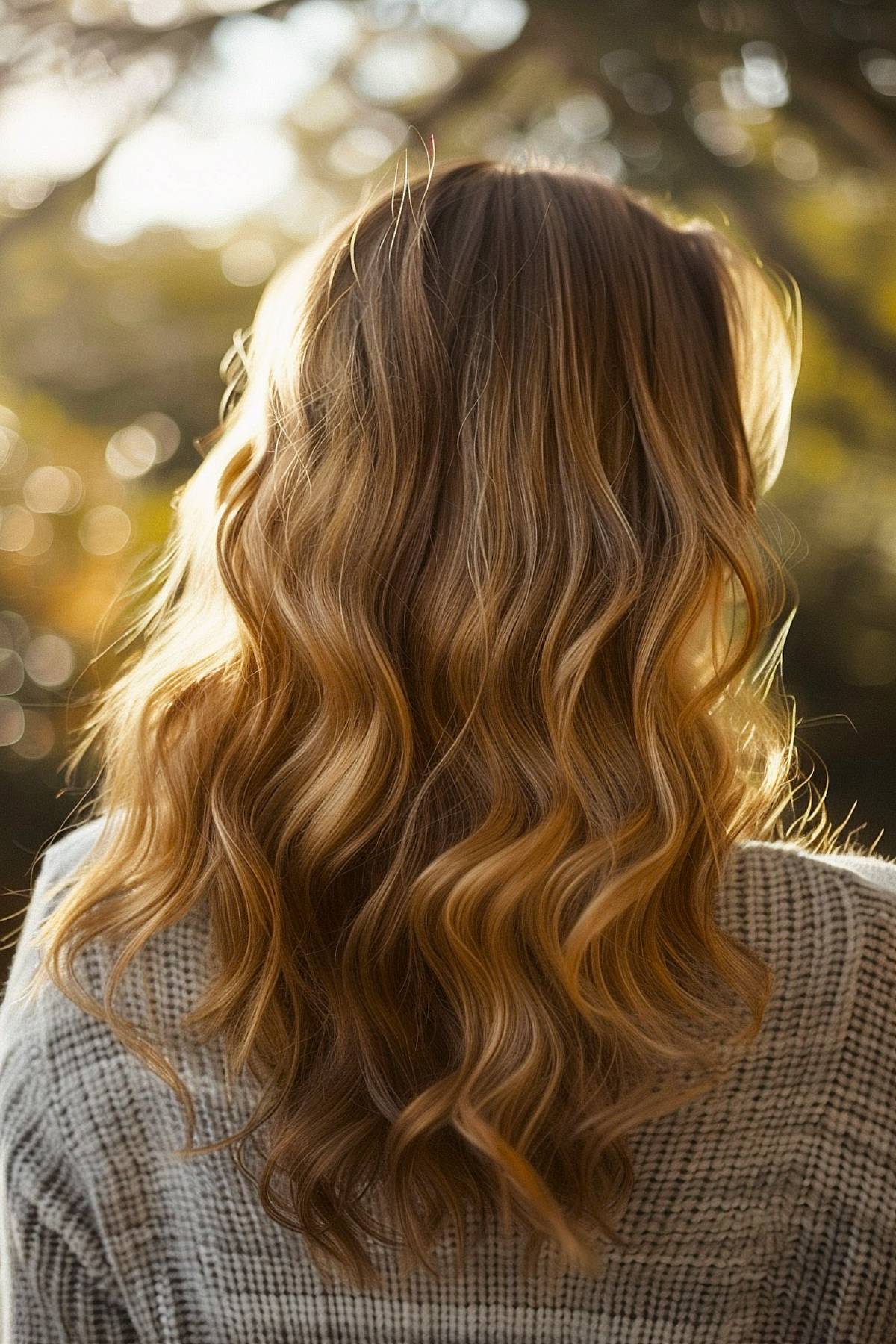 Long wavy hair with honey blonde highlights