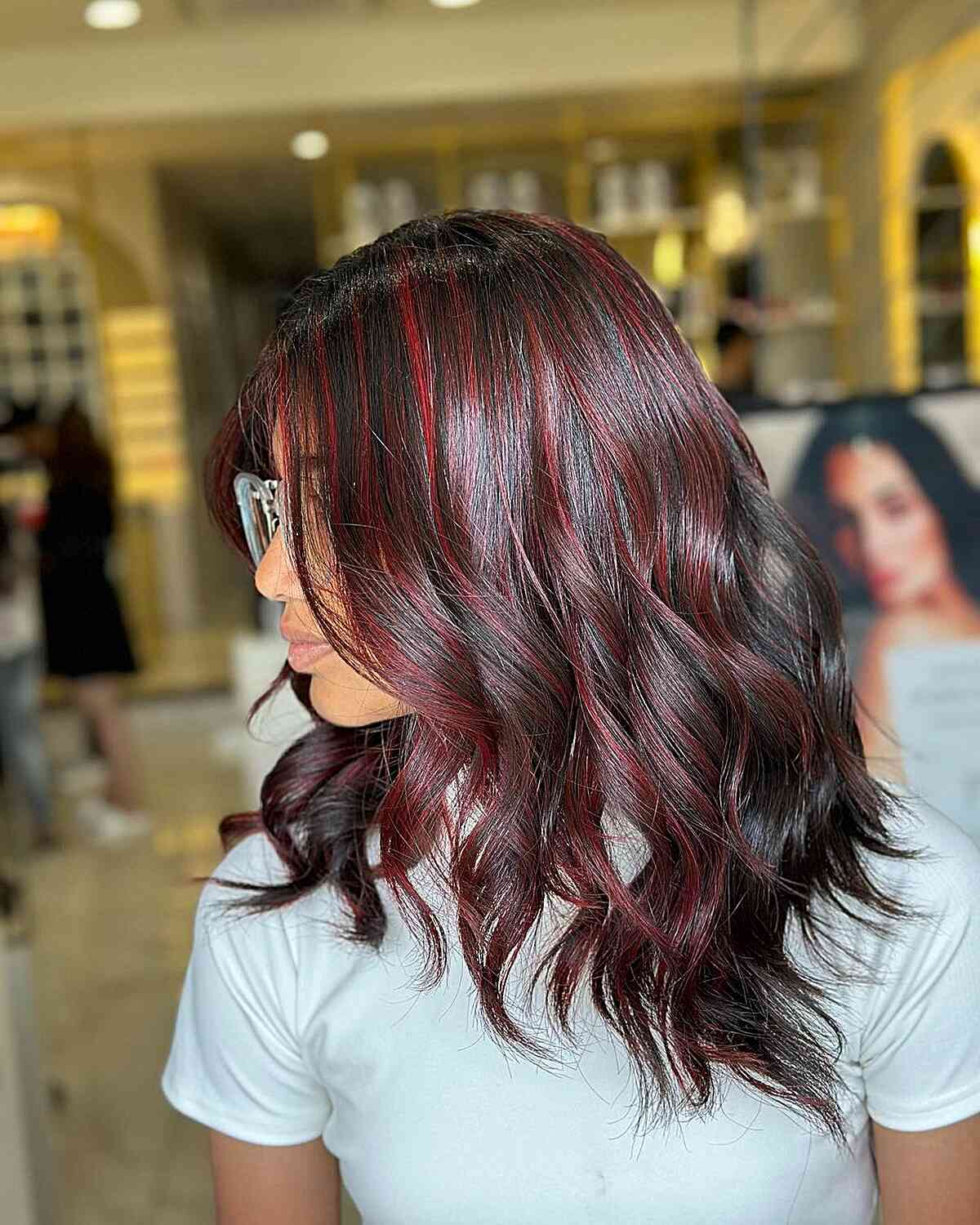 Hot Dark Red Tone on Medium-Length Black Hair