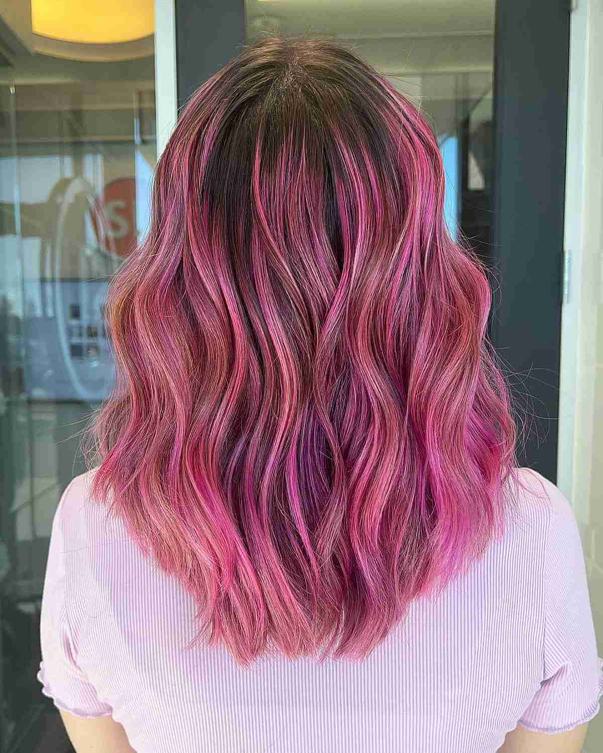 Hot Pink Balayage on Mid-Length Hair