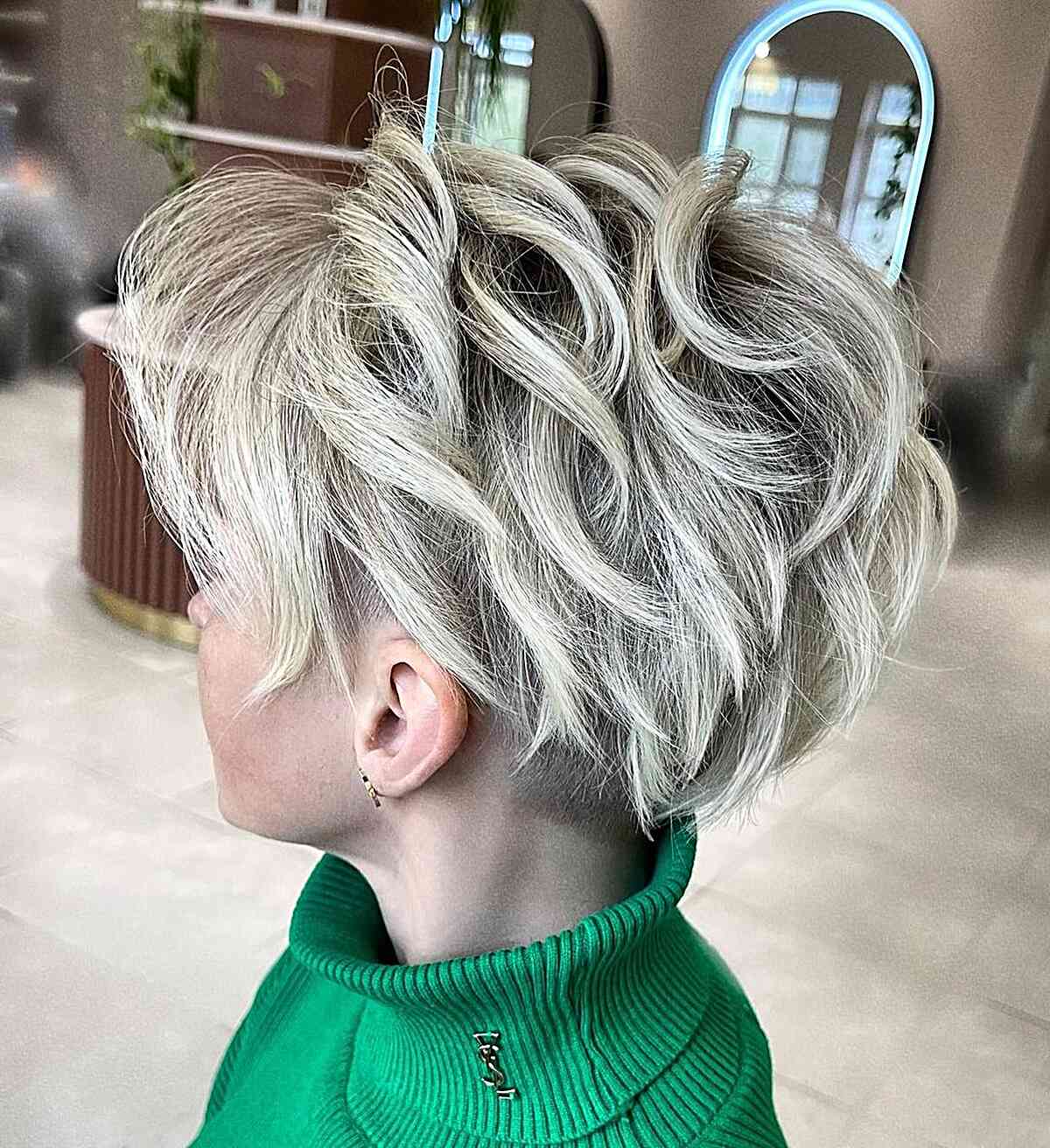 Ice White Long Pixie with Layers for Thick Hair and an undercut
