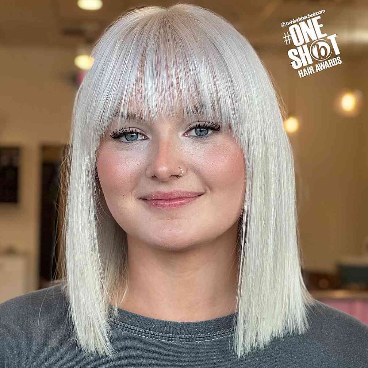Icy Blonde Blunt Bob with See-Through Fringe