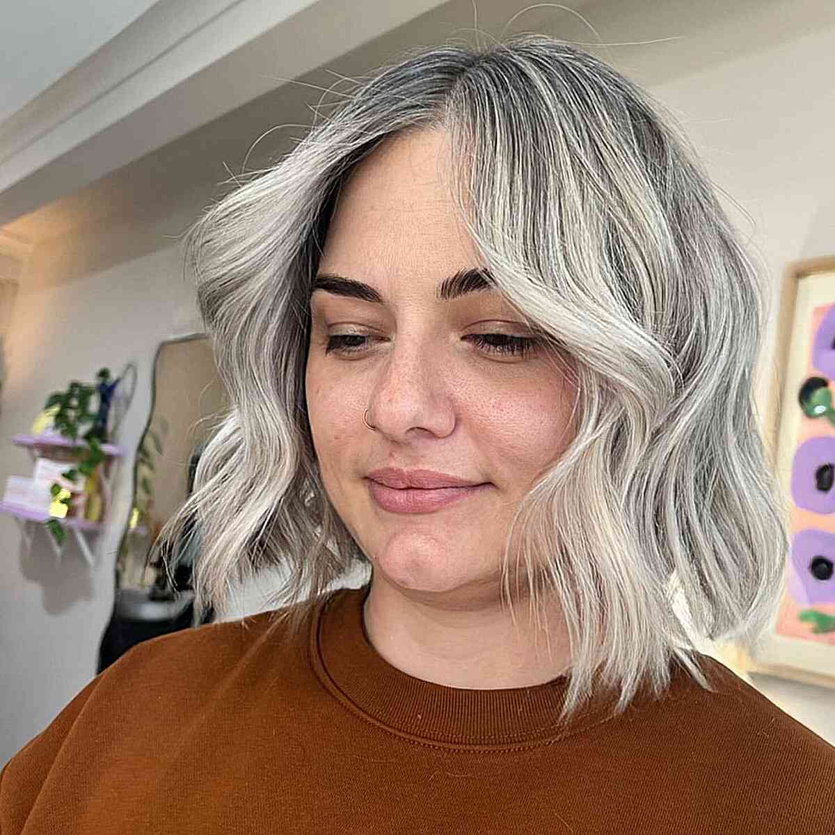Icy Blonde Bob with Soft Waves for Fuller-Shaped Faces