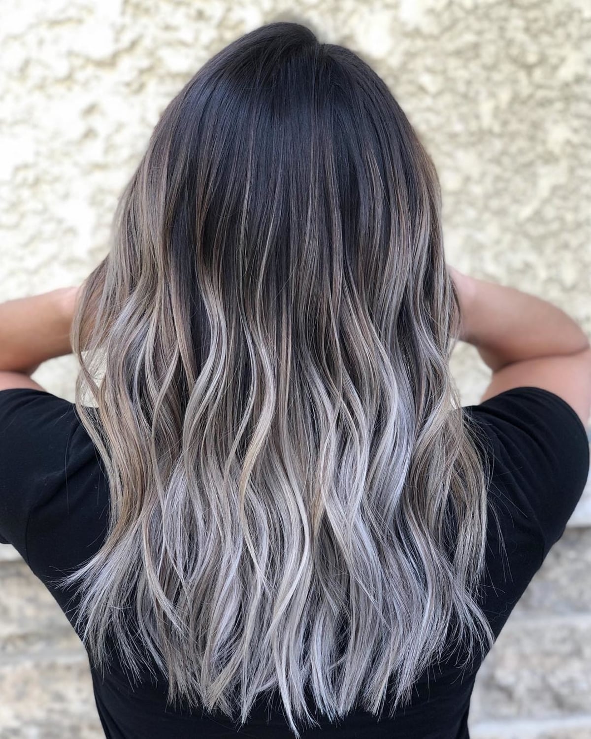 Icy blonde highlights with black hair