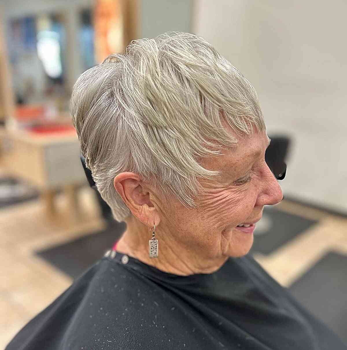 Icy Blonde Textured Long Pixie on Ladies Over 70