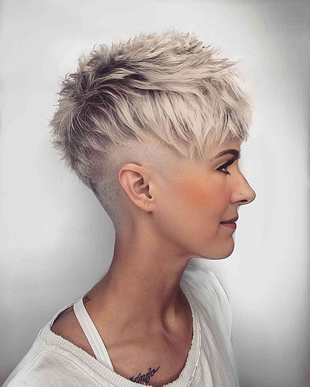 Icy Blonde Undercut Pixie with Spikes