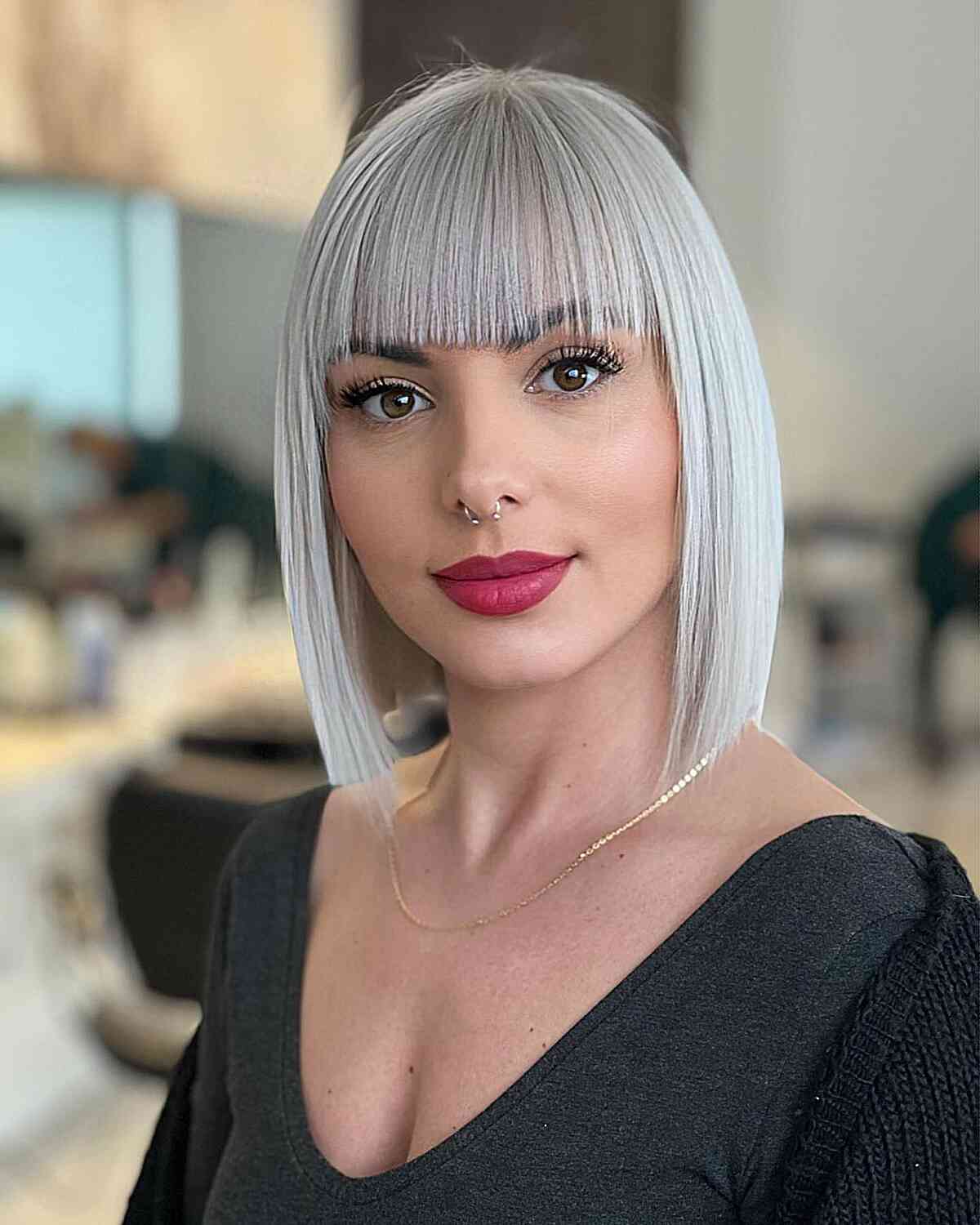 Icy Blunt Cut with Stick-Straight Bangs for women with fine, thin hair