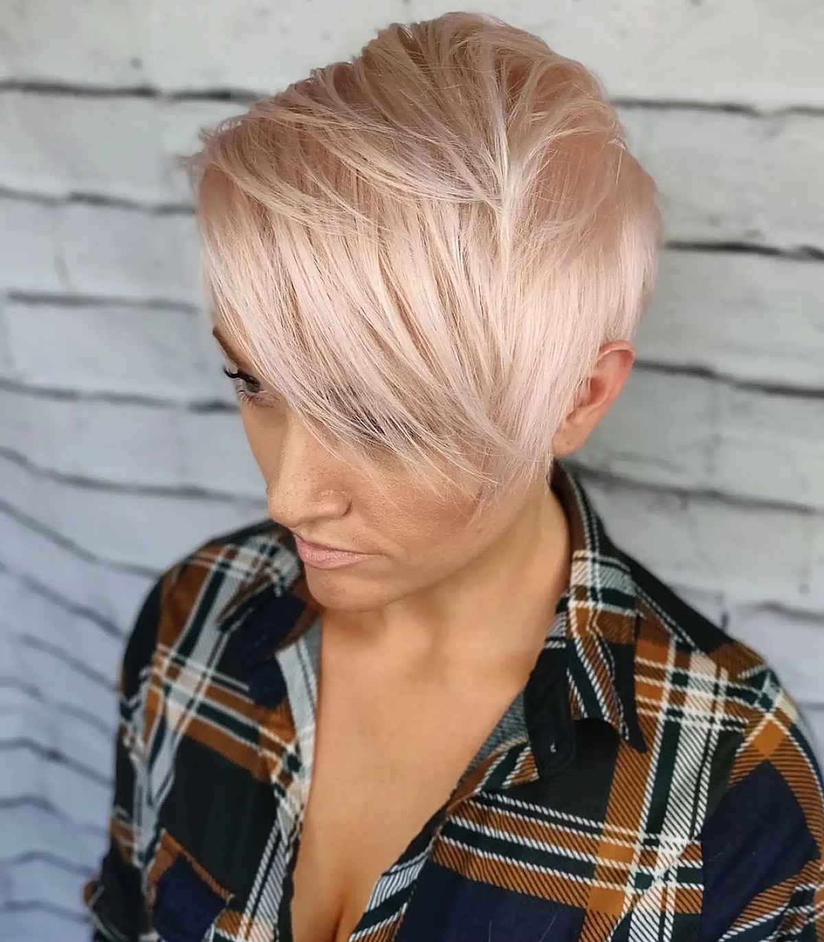 Icy Pink Pixie with Long Bangs for Fine Hair