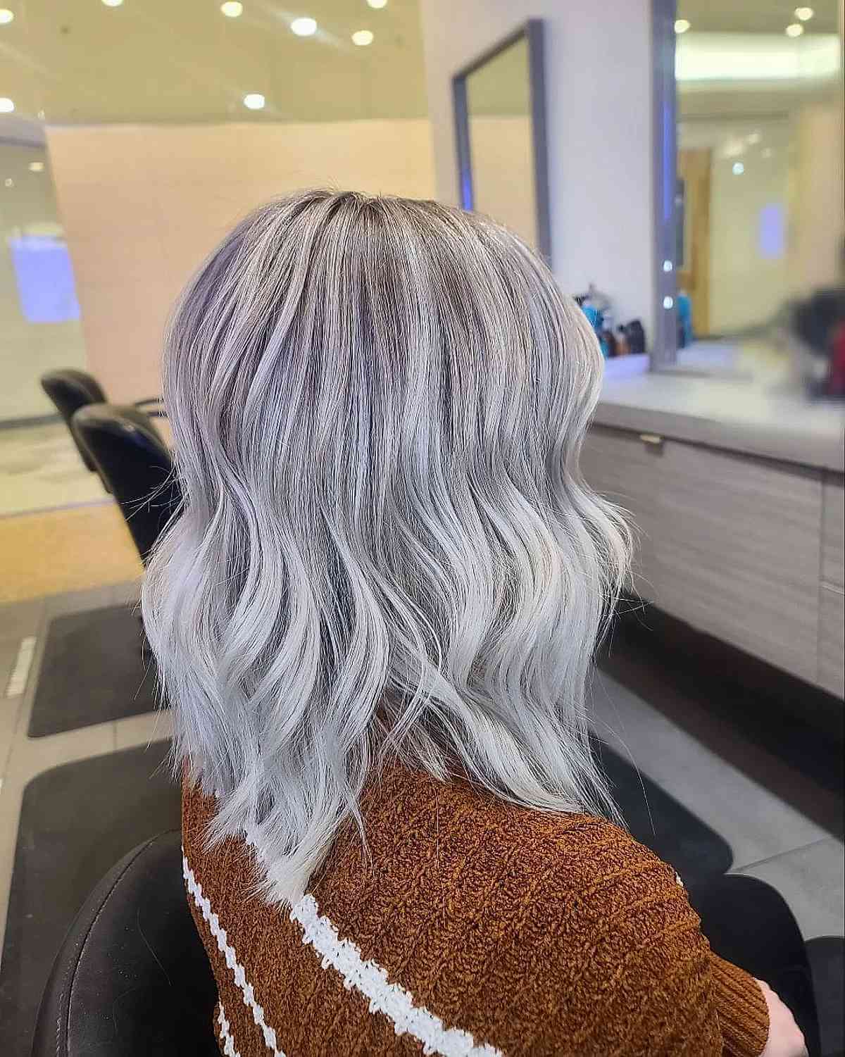 Icy Platinum Balayage with Shadow Roots