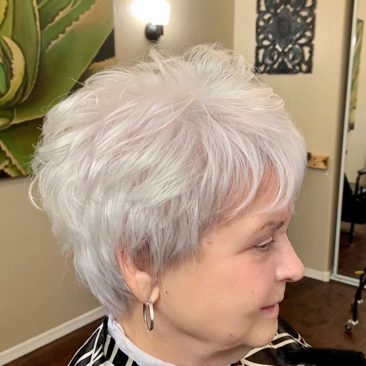 Icy silver pixie hair for women over 50
