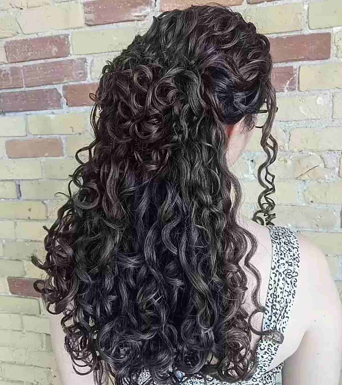 Inversed Curly Half Updo for long curly for the prom