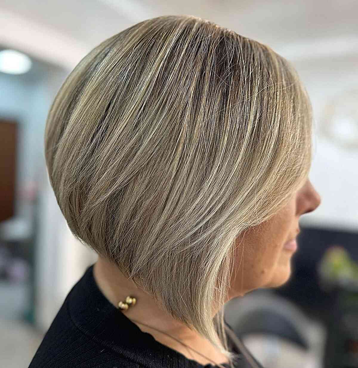 Inverted and Layered Bob for Older Women with coarse hair