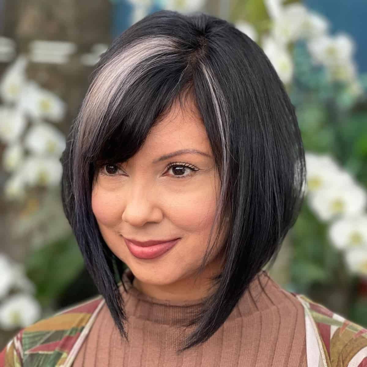 Inverted bob with side swept bangs