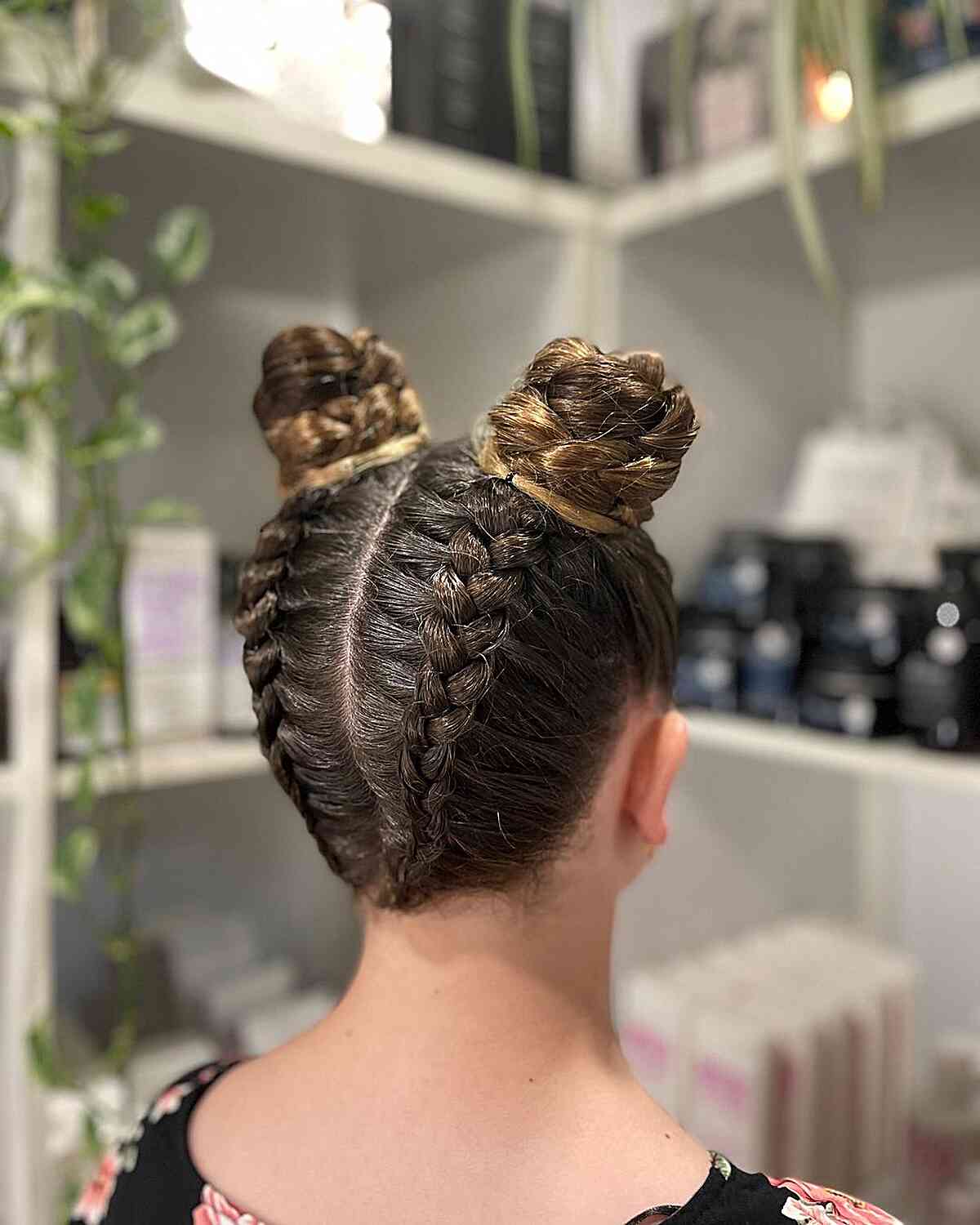Inverted Braids with Space Buns Updo