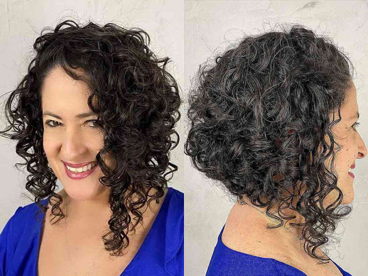 Inverted Curly Bob Without Bangs for 50-Year-Olds