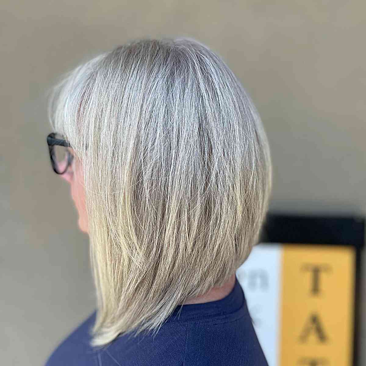 Inverted Layered Grey Lob for Women Over 50