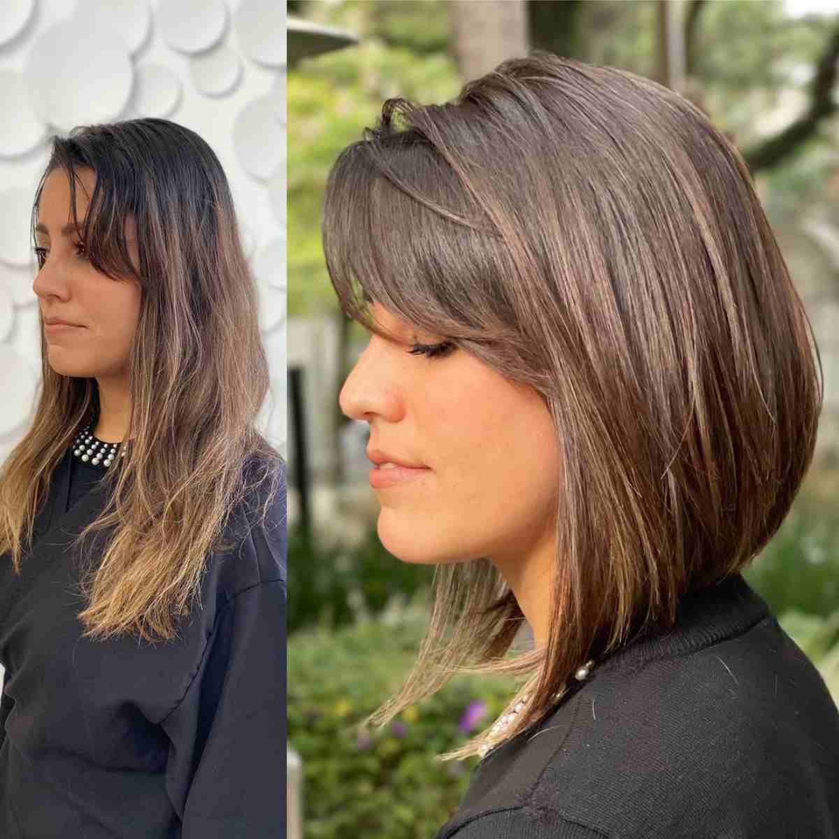 Inverted long bob with Side-Swept Bangs