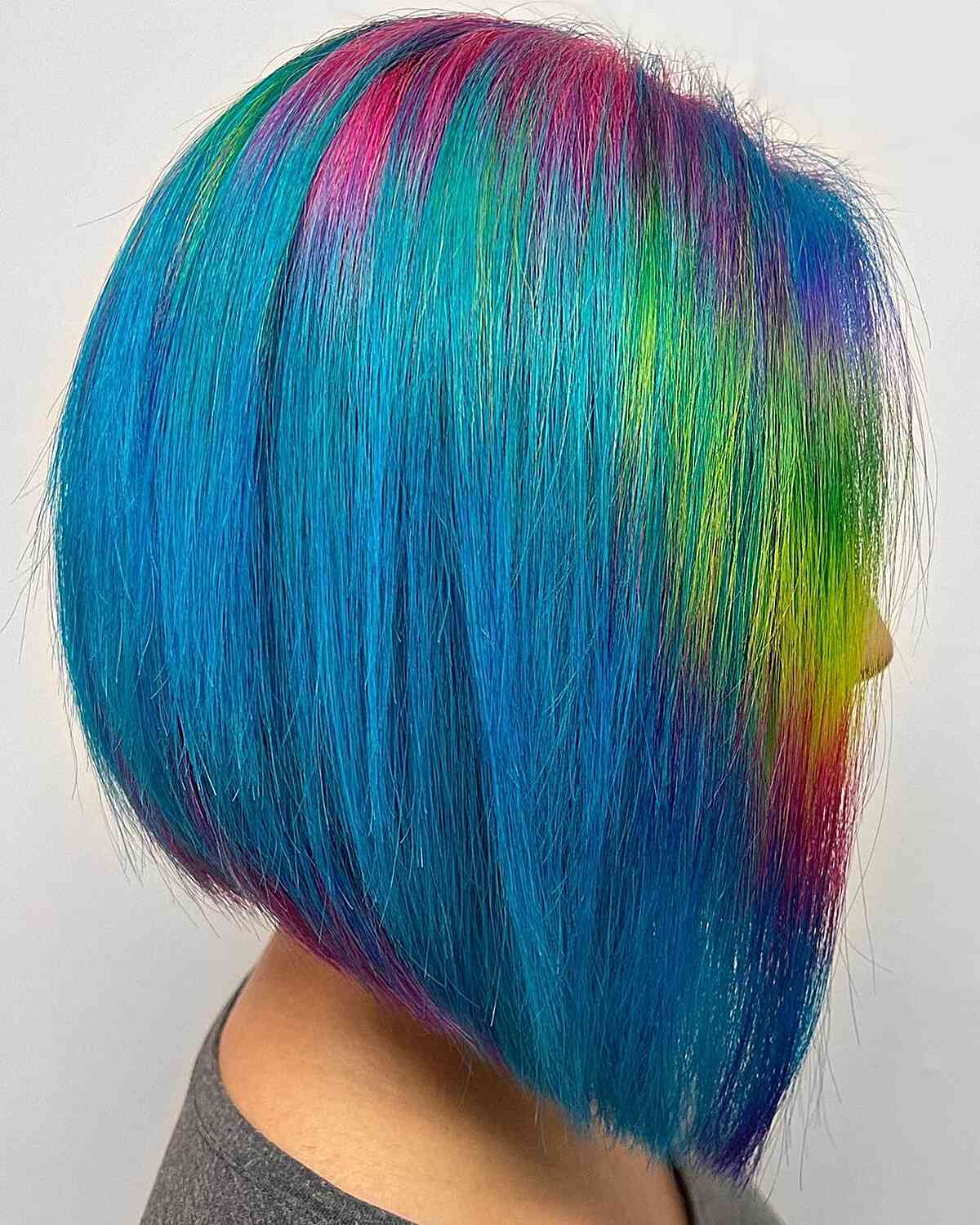 Inverted Straight Bob with Vivid Rainbow Colors