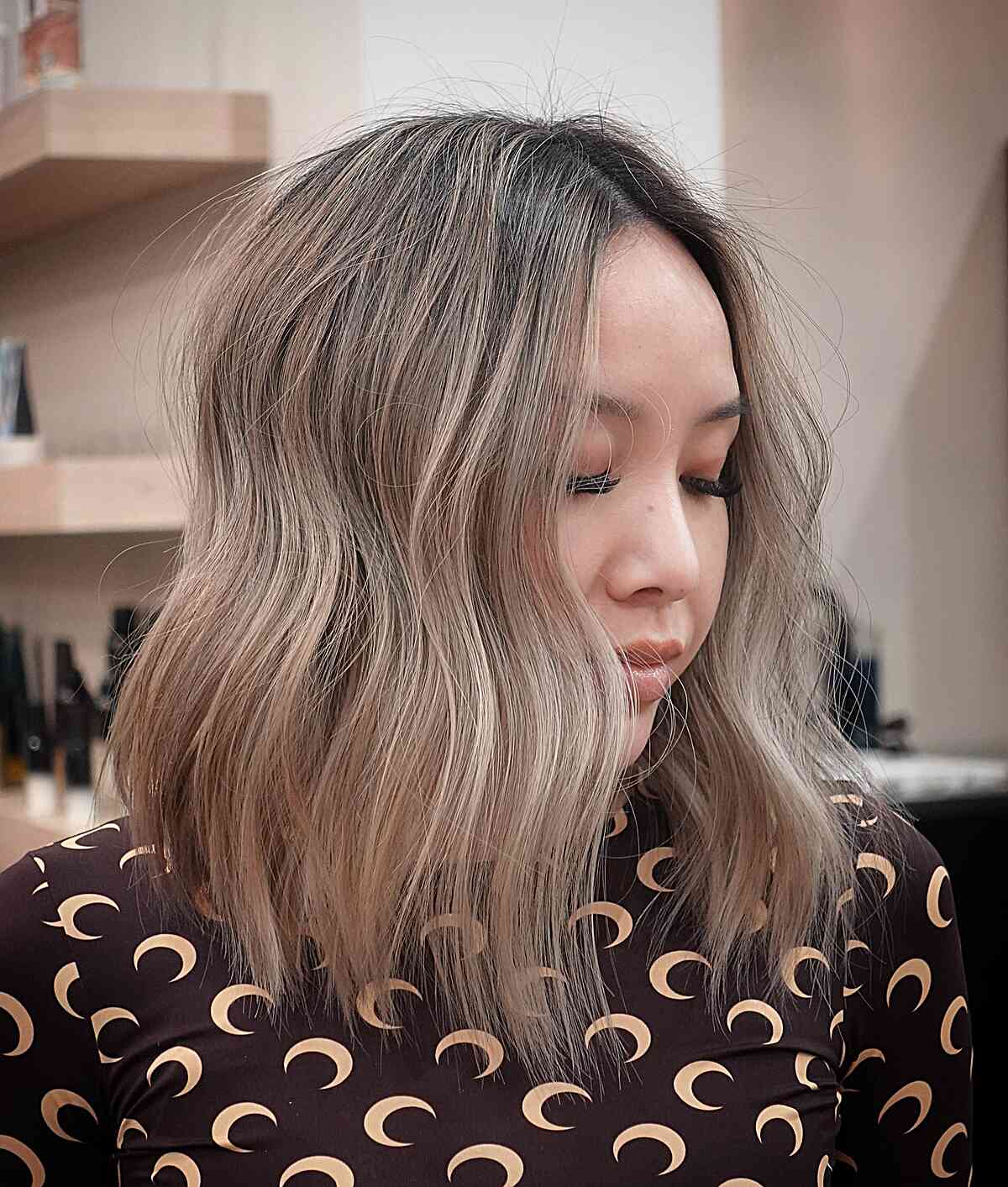 Jagged Inverted Bob Cut on Shoulder-Length Hair