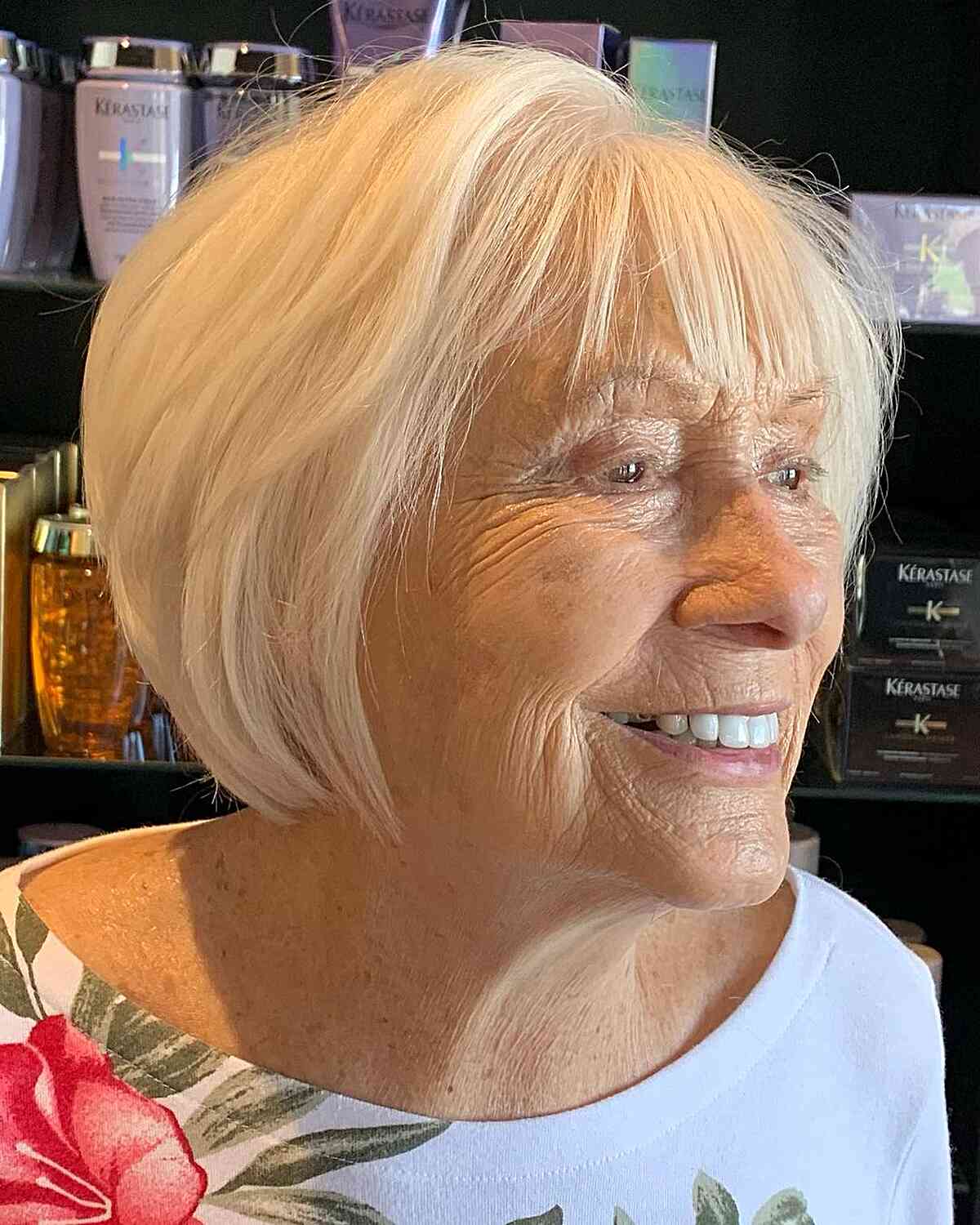 Jaw-Grazing Cropped Wispy Bob with Light Bangs for Women Over 70