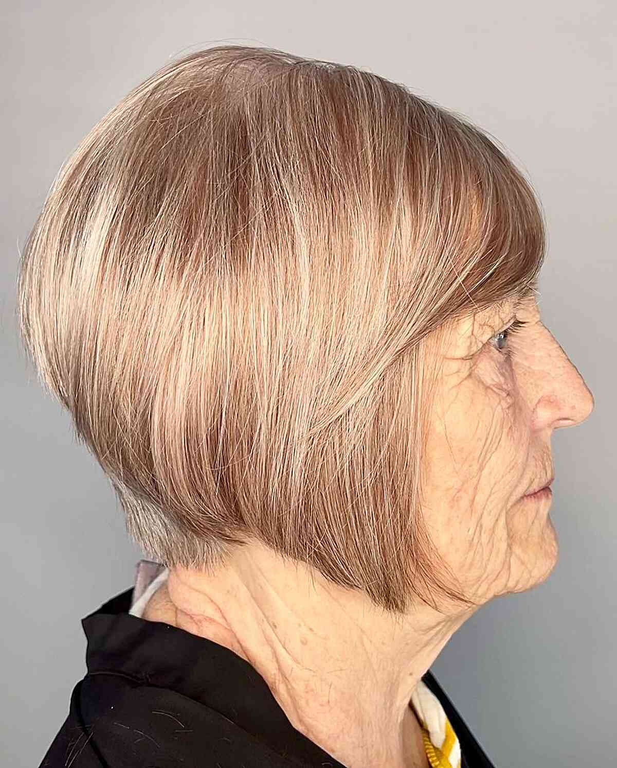 Very Short A-Line Bob with Bangs and Tapered Nape for Senior Women Over Sixty