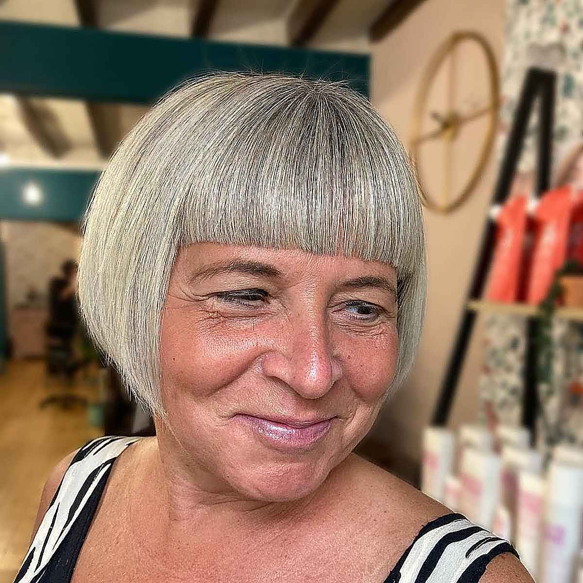 Jaw-Length Angled Bob with Bangs for Mature women with thin hair