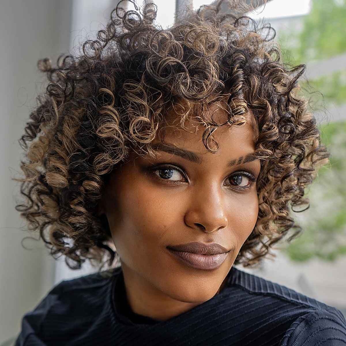 jaw-length bob hairstyle for natural curls