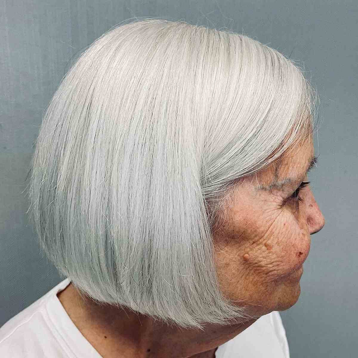 Jaw-Length Bob on White Hair for Ladies 70 and Over