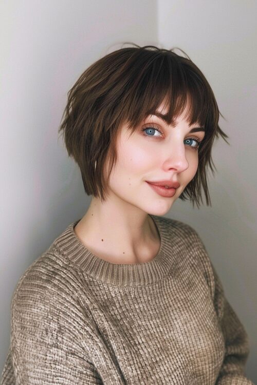 24 Coolest Jaw-Length Choppy Bob with Bangs for a Mod Look