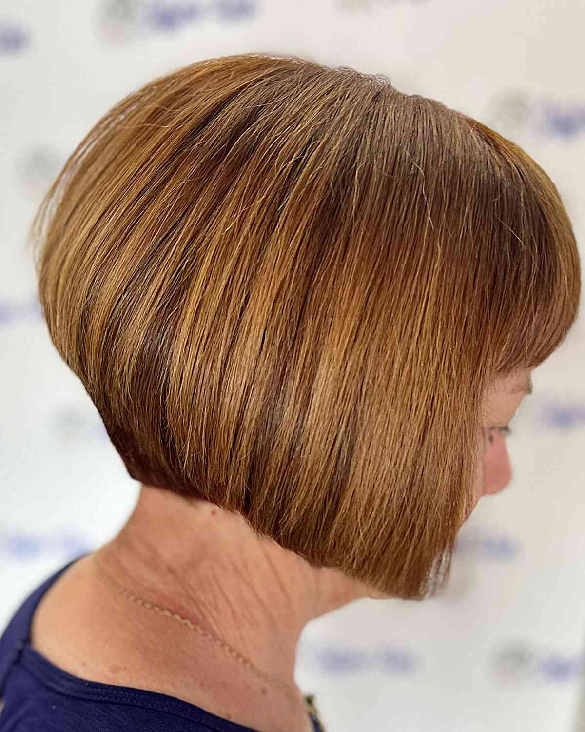 Jaw-Length Brown Concave Bob with Fringe for Older Ladies Over Sixty