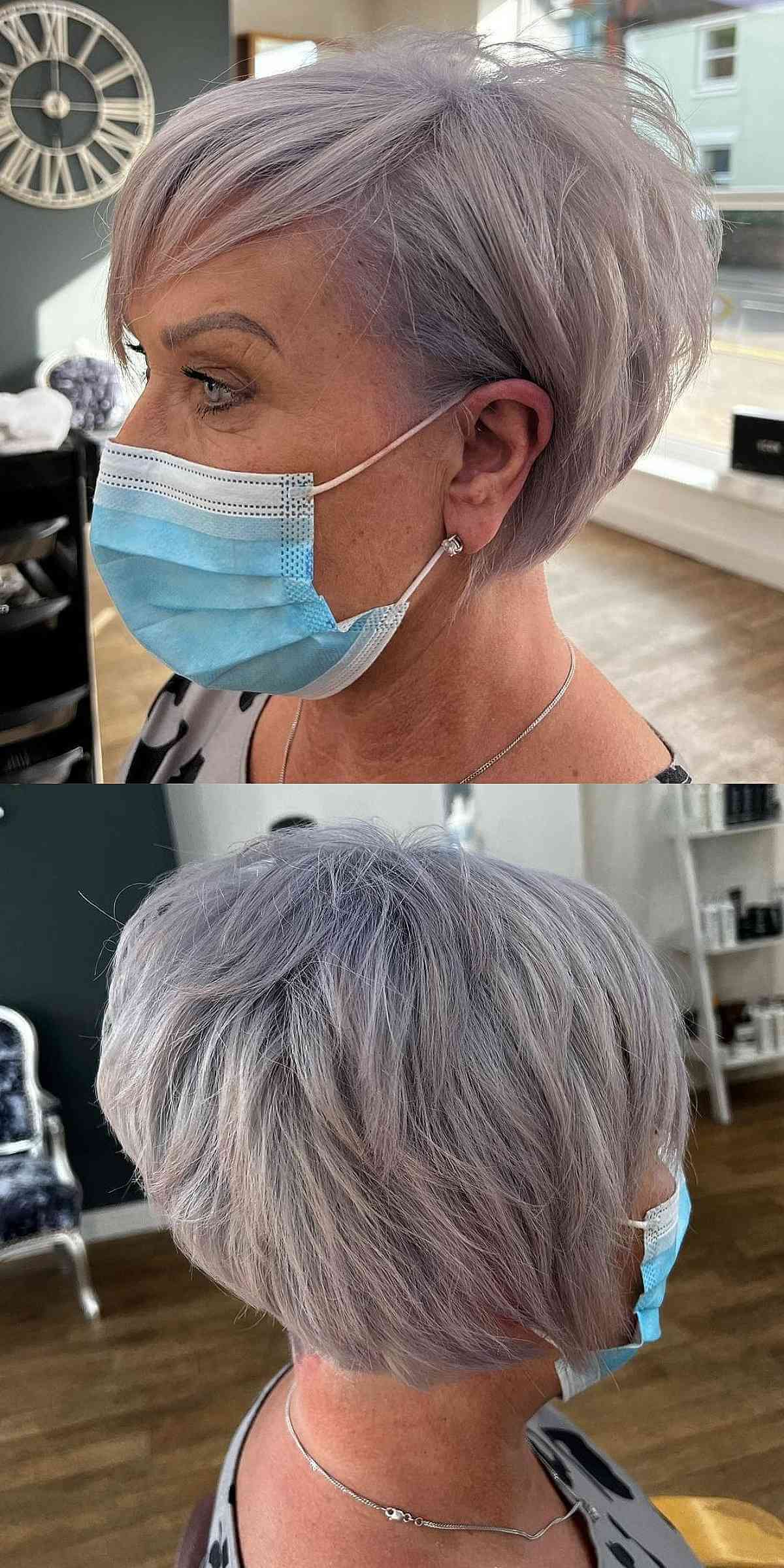 Jaw-Length Choppy Bob with Side-Swept Bangs for Women Over 70