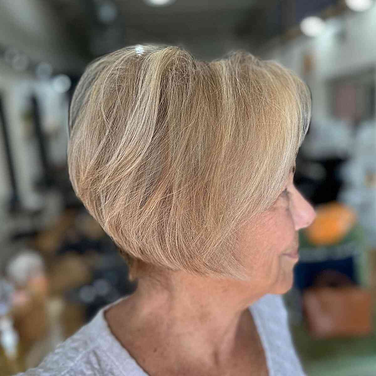 Jaw-Length Dimensional Stacked Bob with Tapered Nape for Older Women Aged 60 and Up