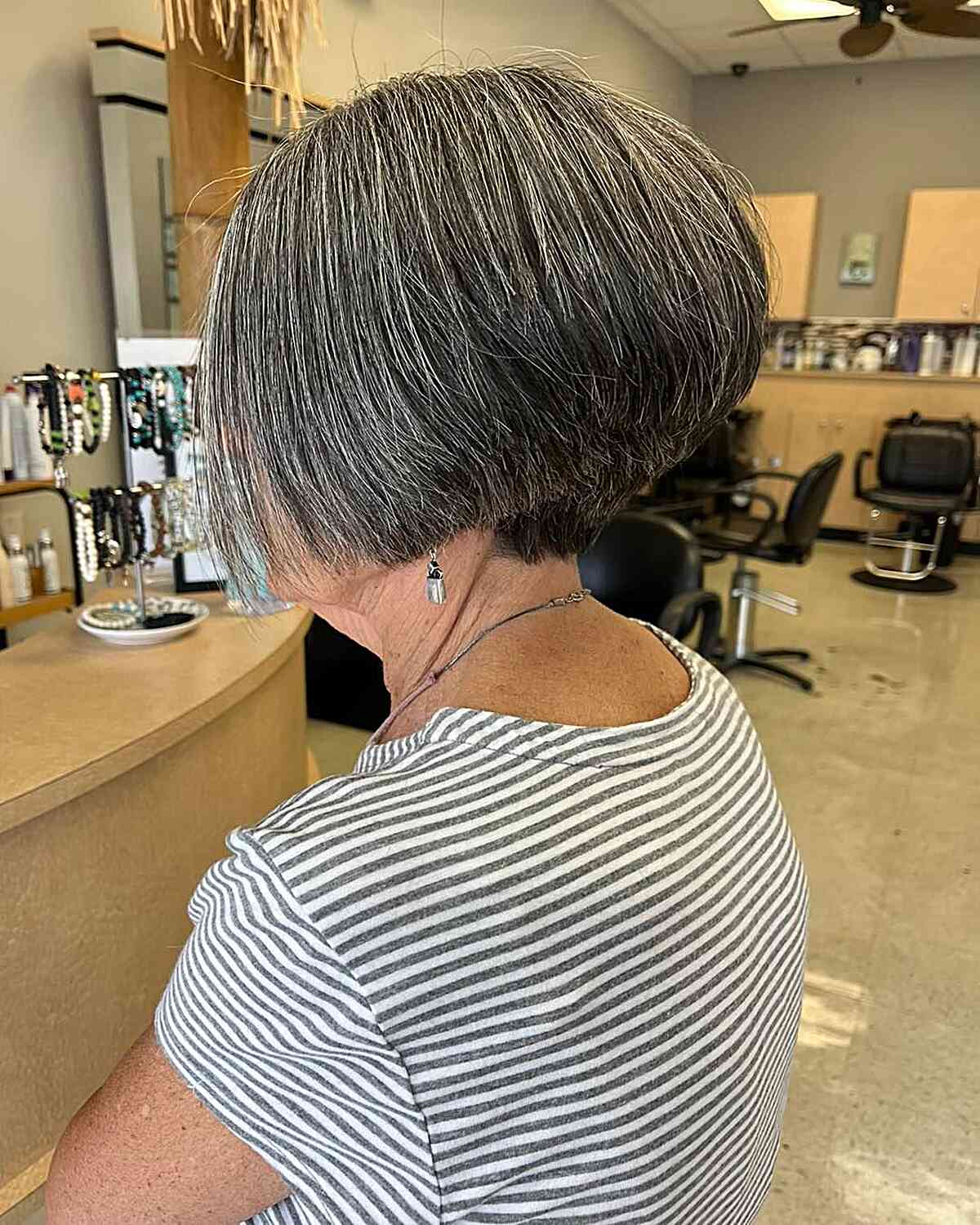Jaw-Length High Stacked Wedge Bob for mature women