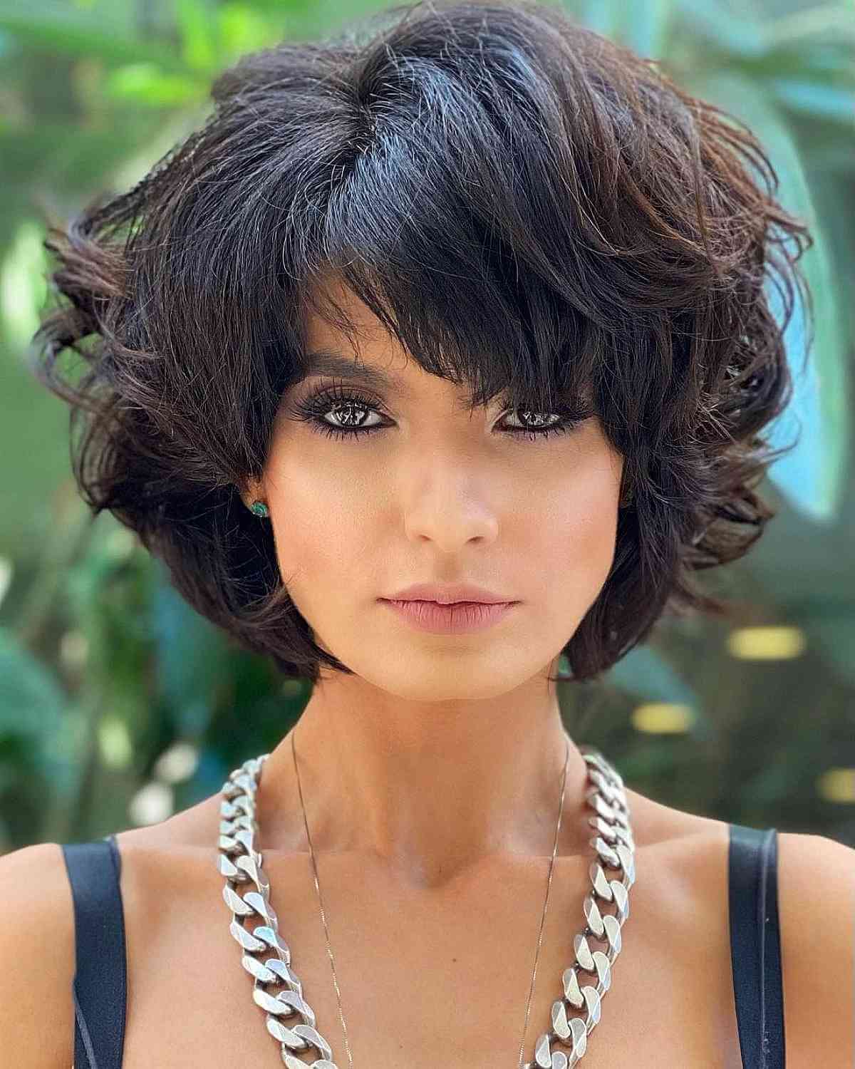 Jaw-Length Layered Cut with Bangs for Very Thick Fluffy Hair