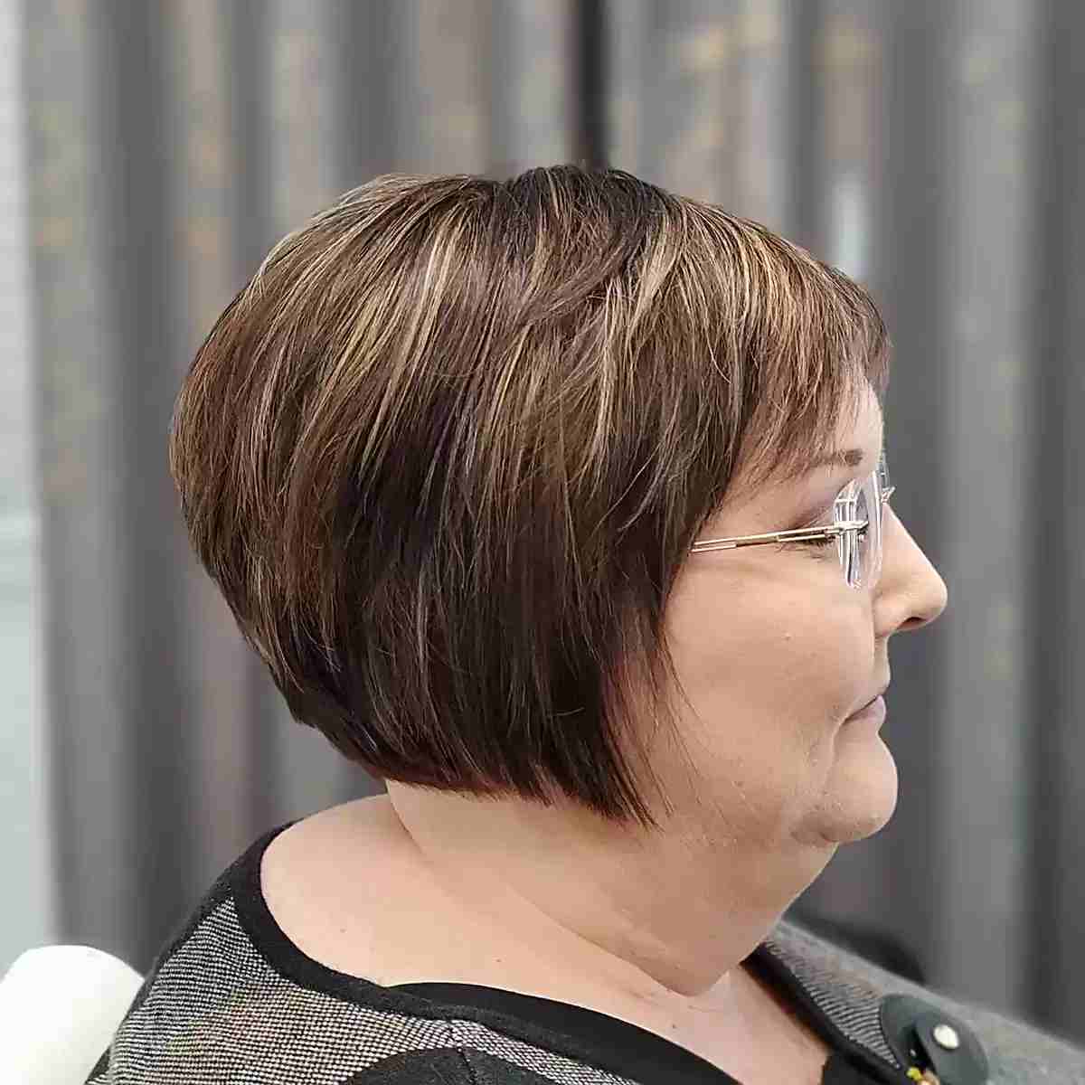 Jaw-Length Mini Brown Bob with Wispy Layers for Women turning 50