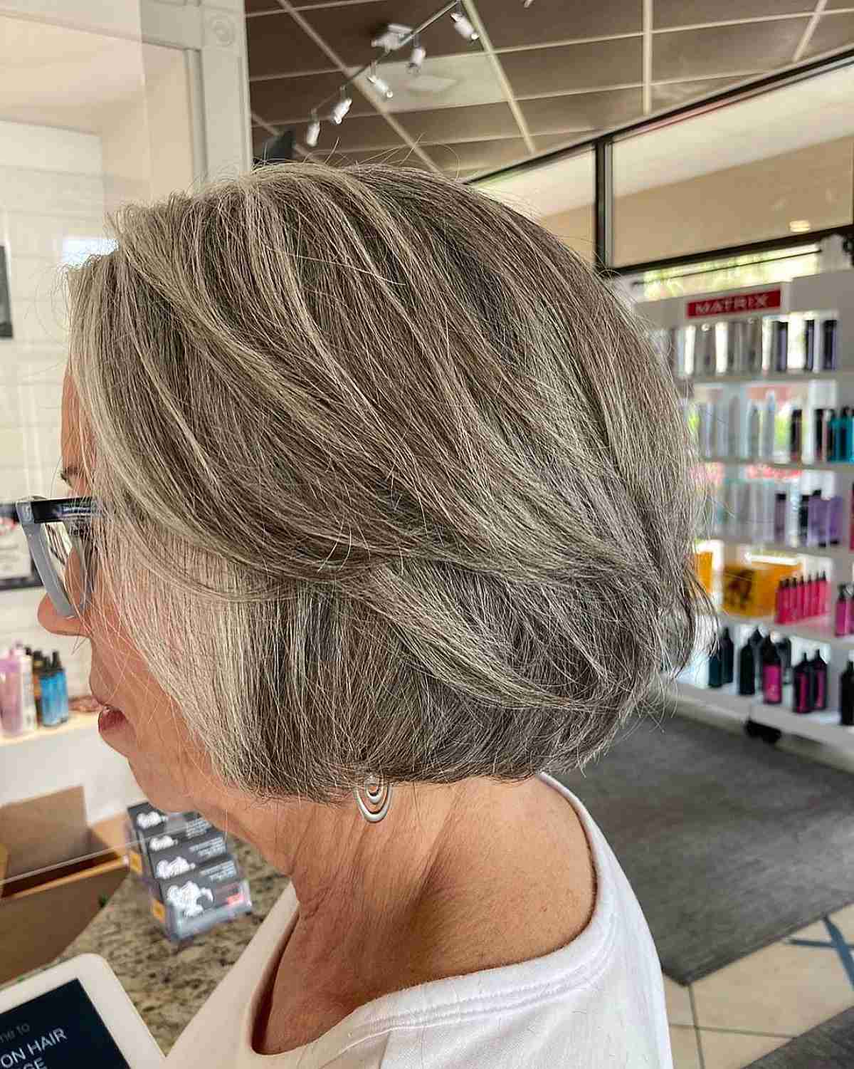 Jaw-Length Razored Bob with Layering for Old Women