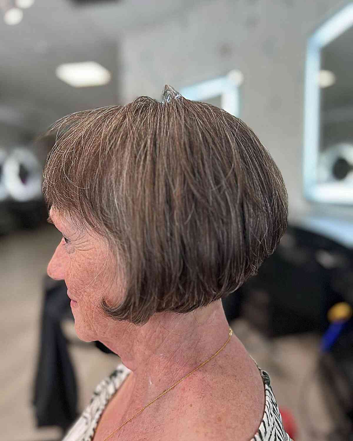 Jaw-Length Stacked Bob with Fringe for Grandmas Over 70