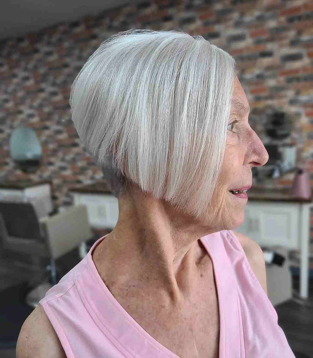 Jaw-Length Stacked Cut with Nape Undercut for Old Women