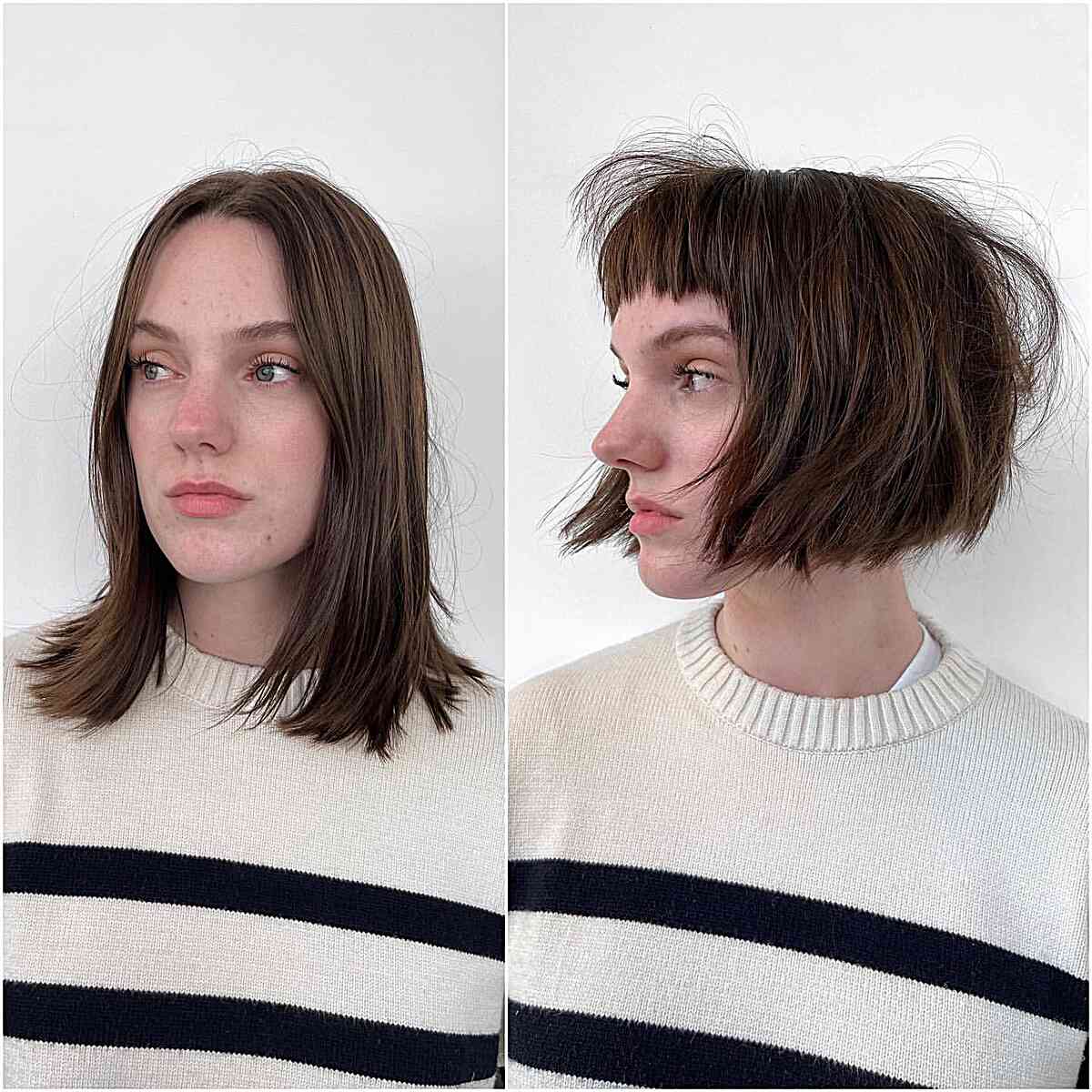 Straight Jaw-Length Textured Bob with Short Choppy Bangs for Long Faces