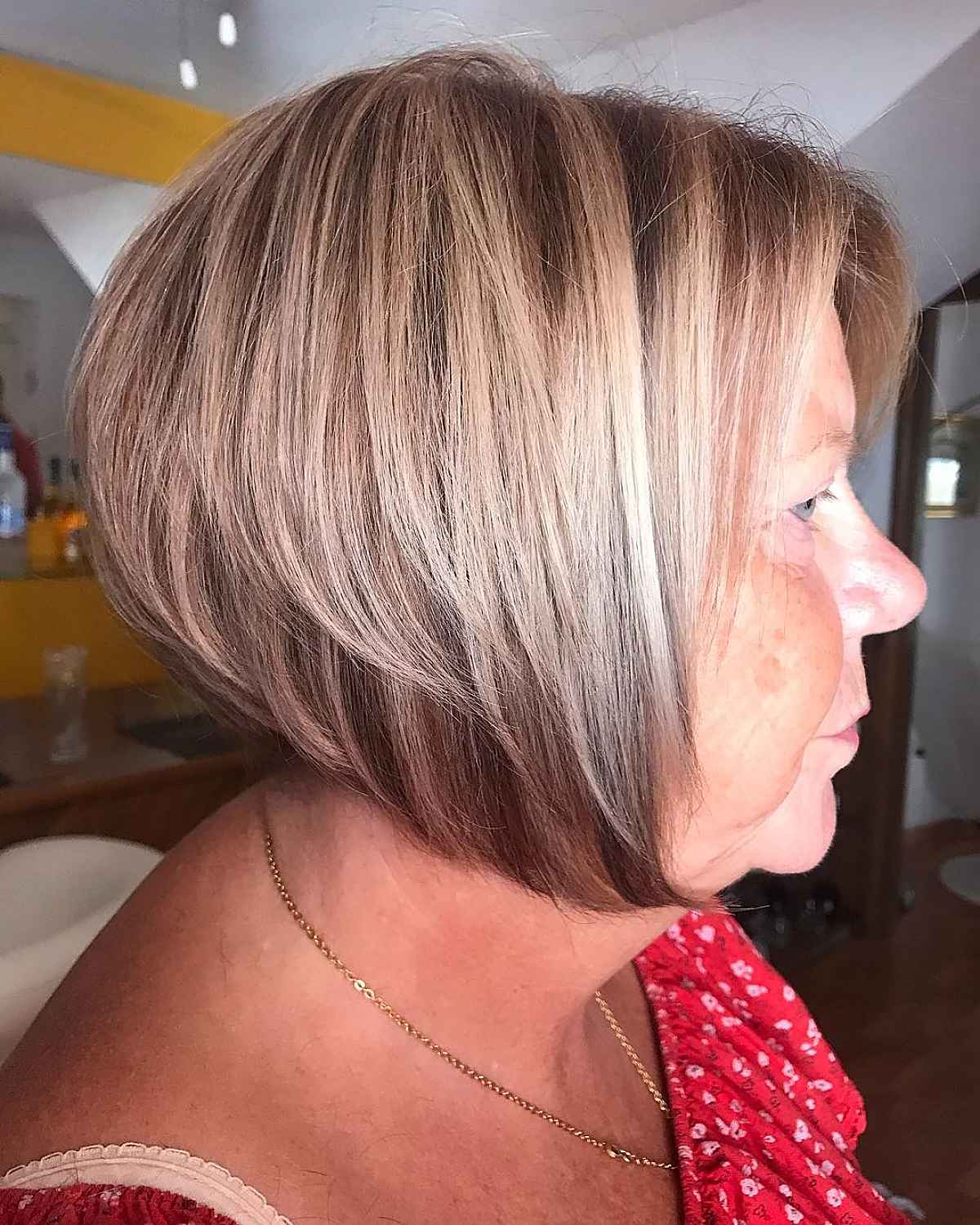 Jaw-Level Layered Rounded Bob Cut for Ladies Over 60