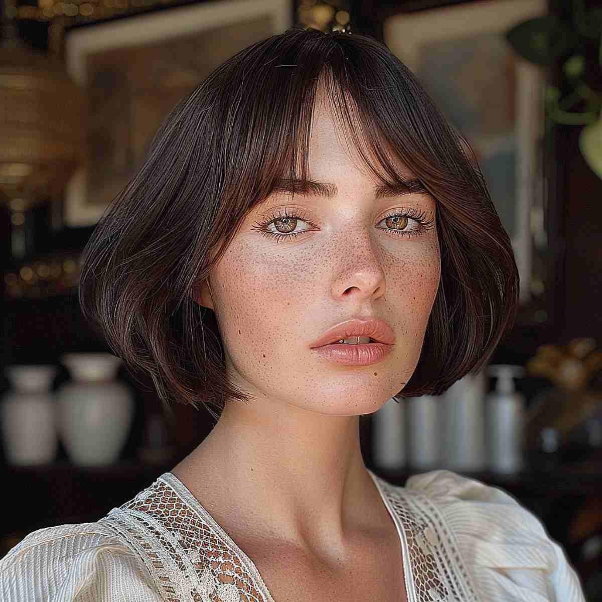 Jaw-Skimming Length French Bob with Curtain Bangs