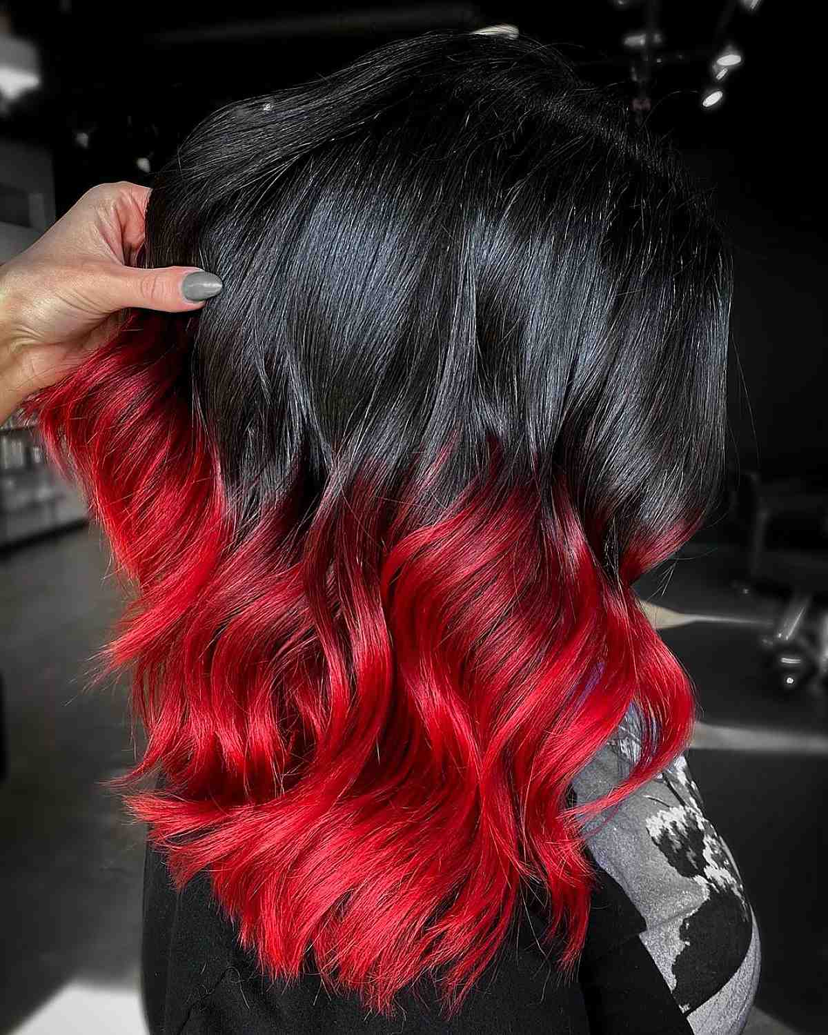 Maroon-Red Highlights on Black Hair