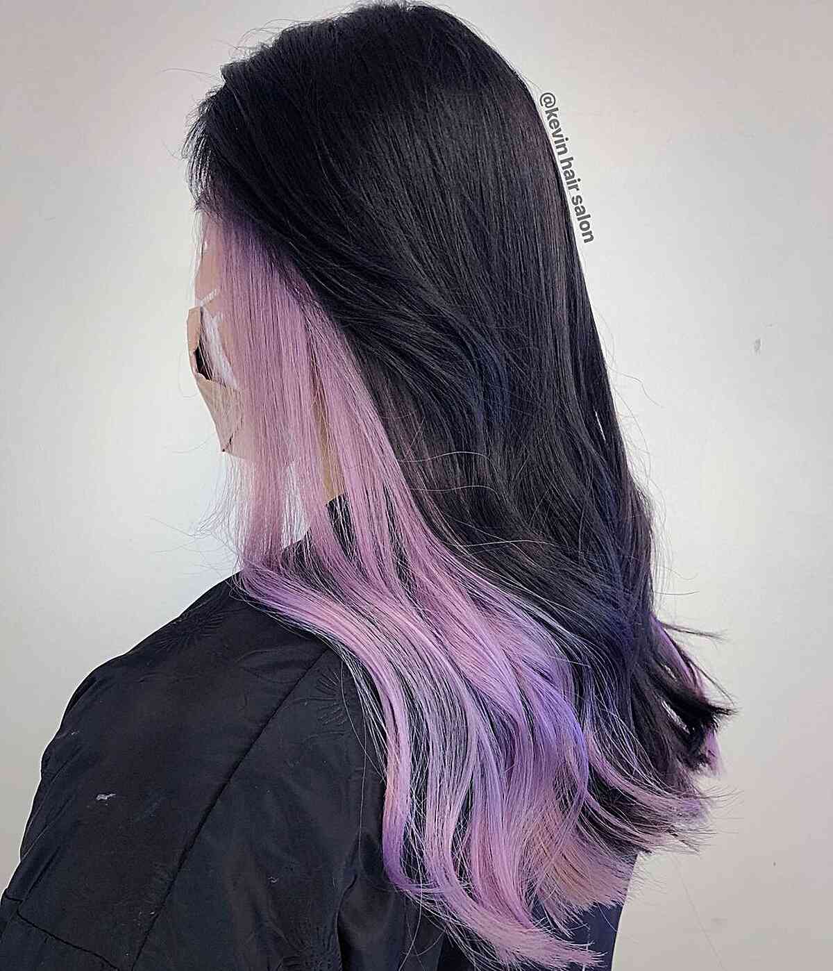 Jet Black Hair with Lavender Underneath Hair color ideas