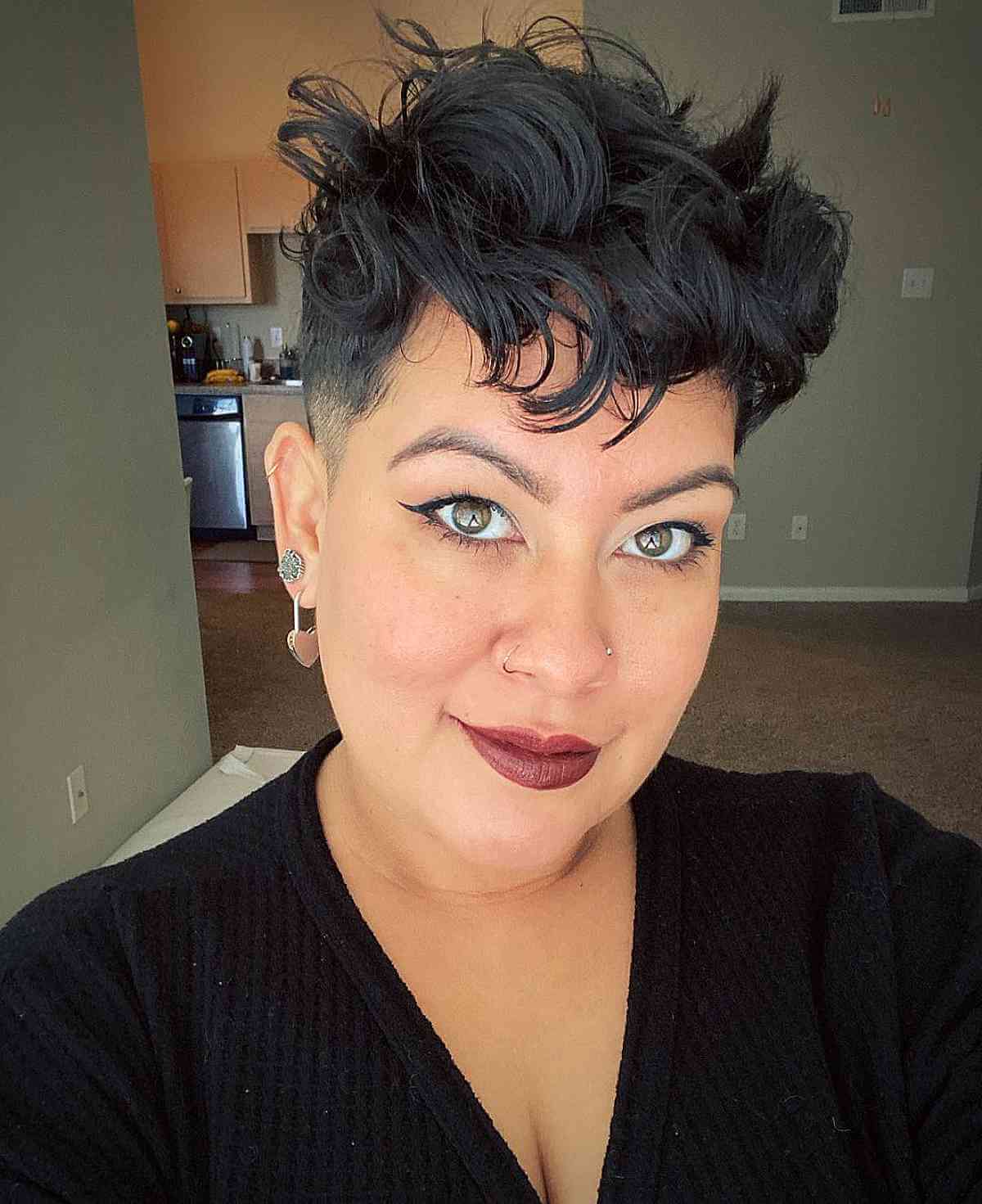 Jet Black Messy Pixie with Shaved Sides