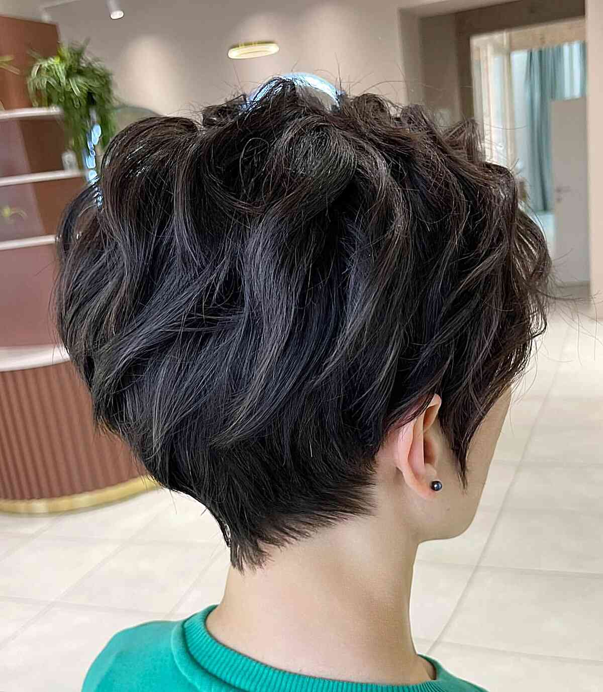 Jet Black Thick Pixie Bob with Layers for women with short hair